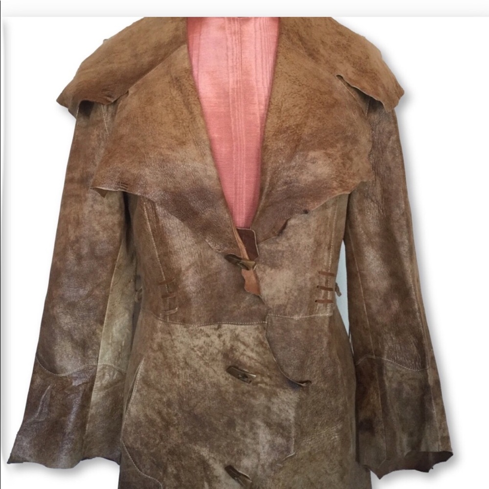 BOHO Leather OMBRÉ Maxi Coat LASER CUT - Picture 6 of 8